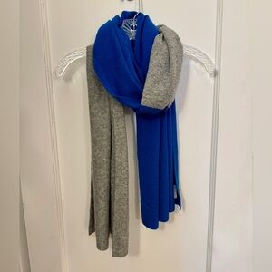 Henri Bendel Cashmere Cobalt Blue/Gray Colorblock Travel Wrap Scarf | Never worn